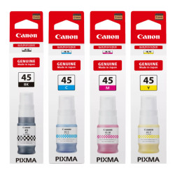 Canon GI-45 Ink Bottles – Black, Cyan, Magenta & Yellow Canon GI-45 Ink Bottles – Black, Cyan, Magenta & Yellow